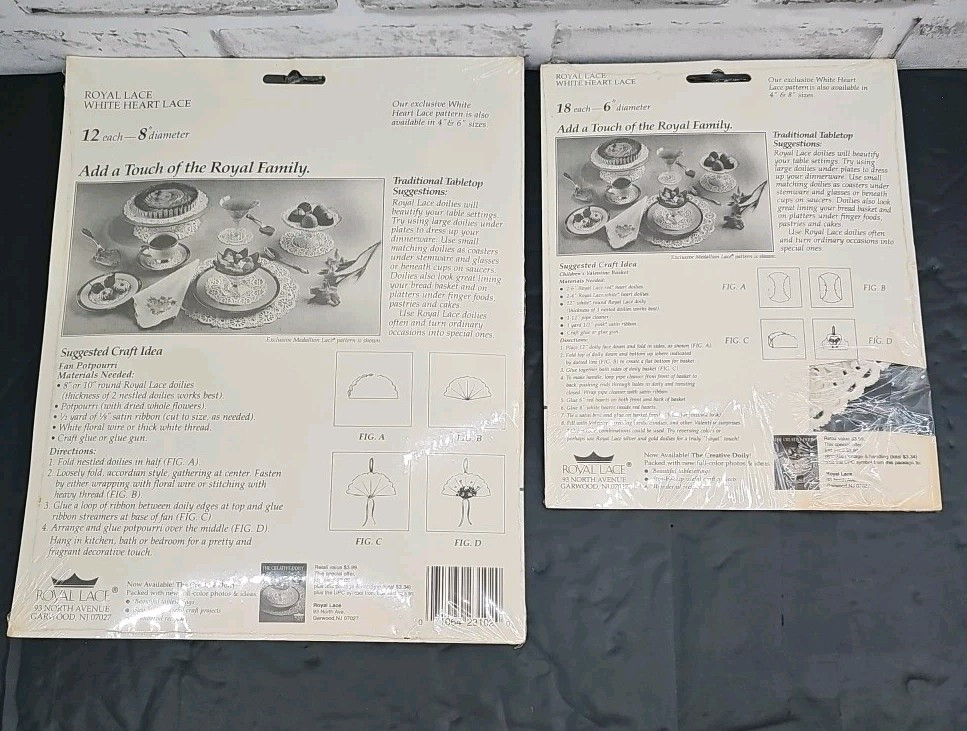 Vtg New Royal Lace Paper Doilies Heart Shaped 12pks (234 Total) Crafts Art Decor