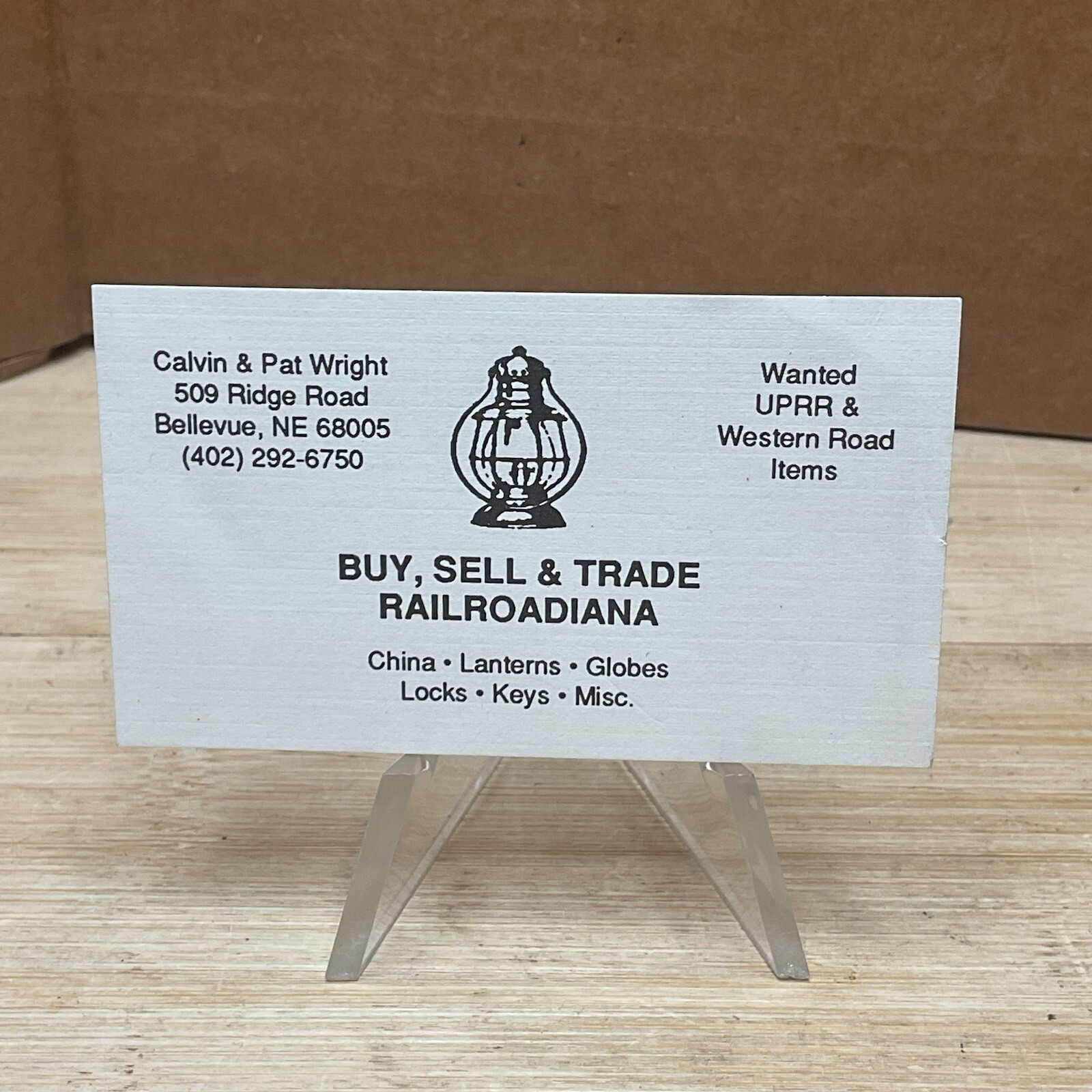 Vintage Dealer RAILROADIANA Business Card Calvin & Pat Wright Bellevue, NE S265