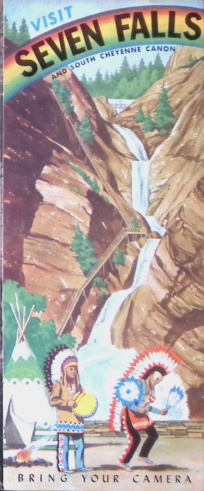 Seven Falls CO Travel Brochure c1910 South Cheyenne Canon Rainbow Art
