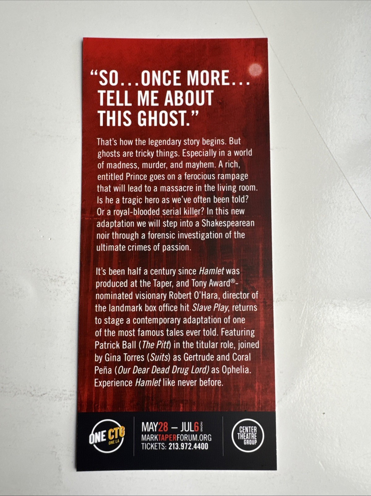 Broadway Tour Flyer – Hamlet – Mark Taper Forum Patrick Ball