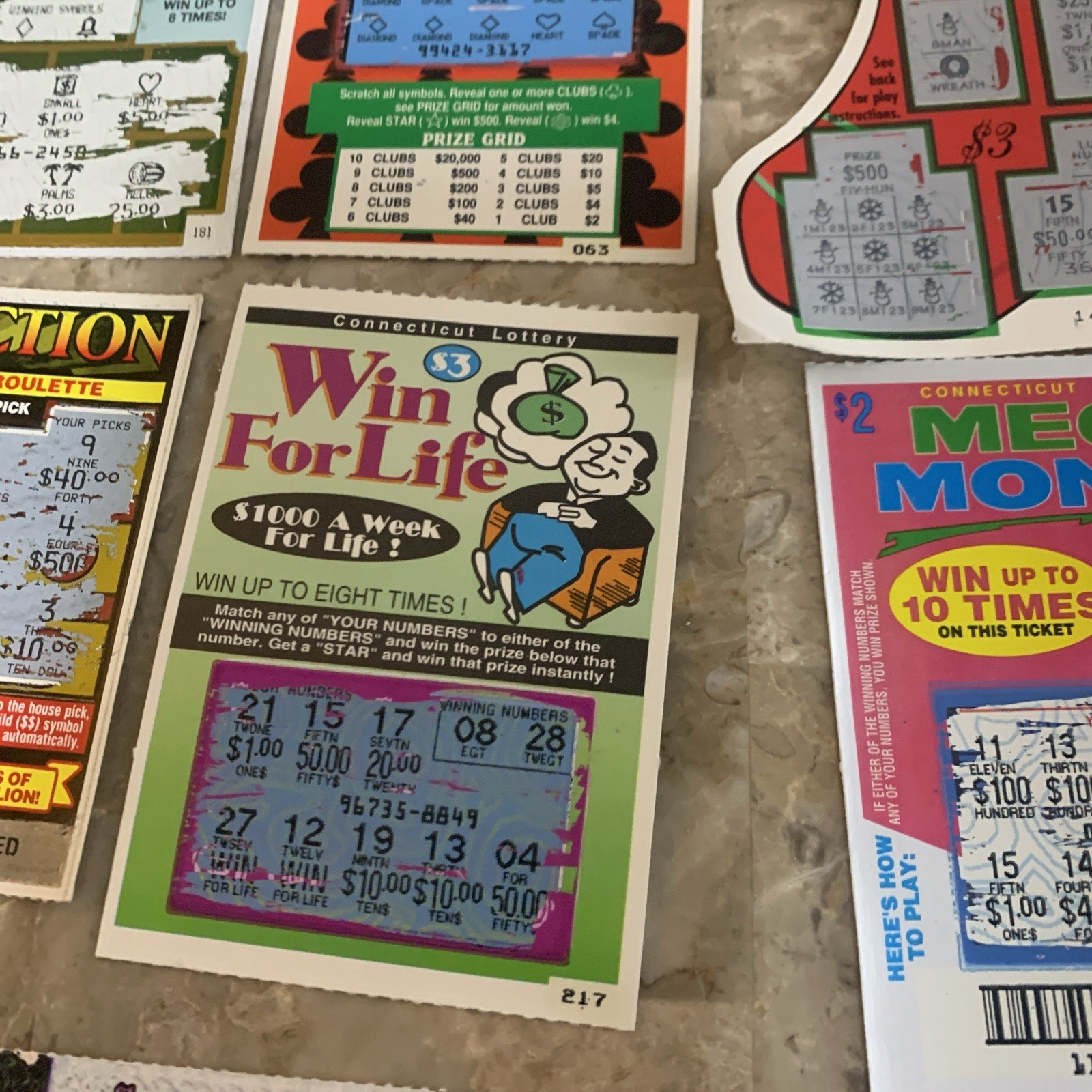 Vintage Connecticut State Lottery Scratch Off Tickets Losing 1990s 1995 1996 CT