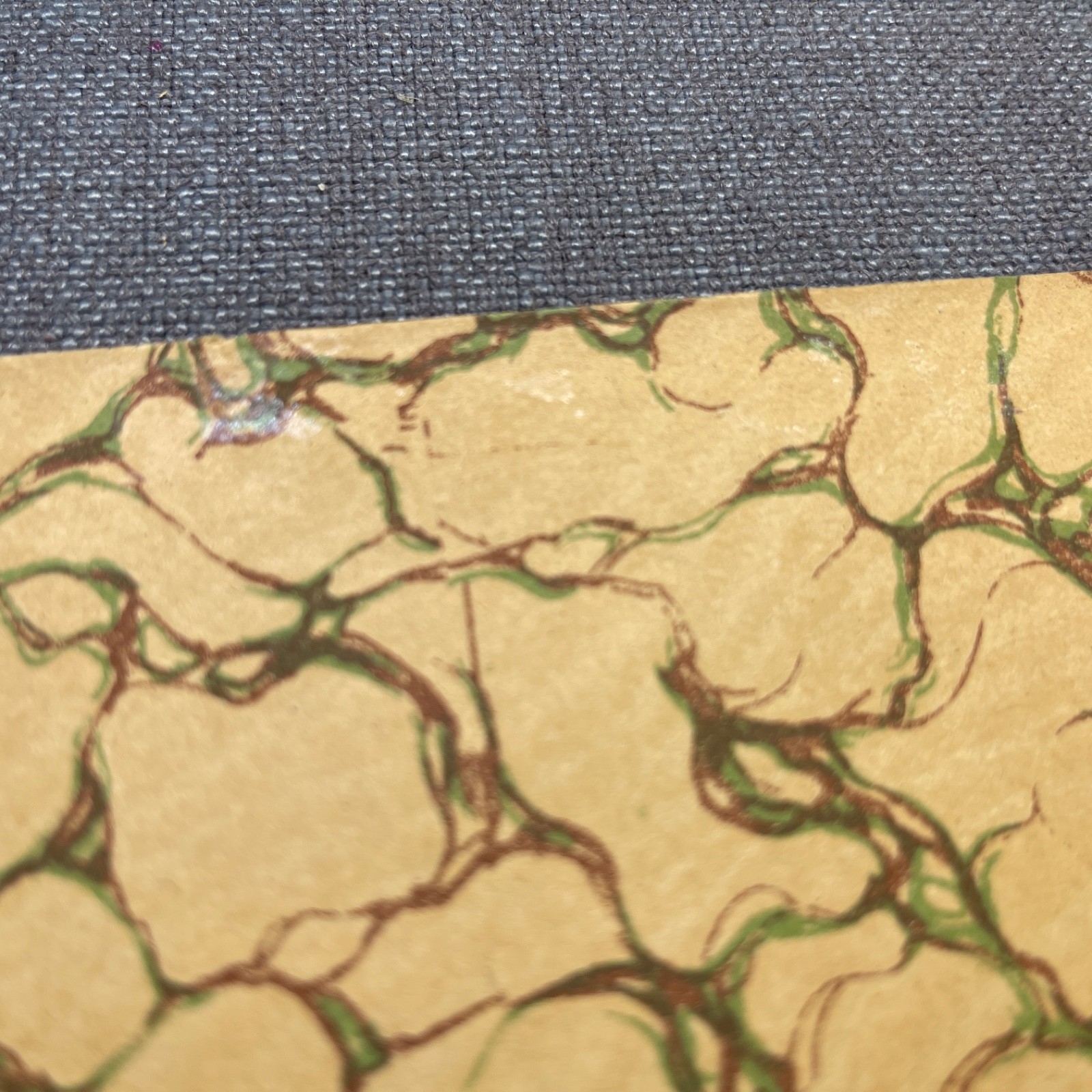 Antique Marbled End Papers Pair Bookbinding Yellow Brown Green