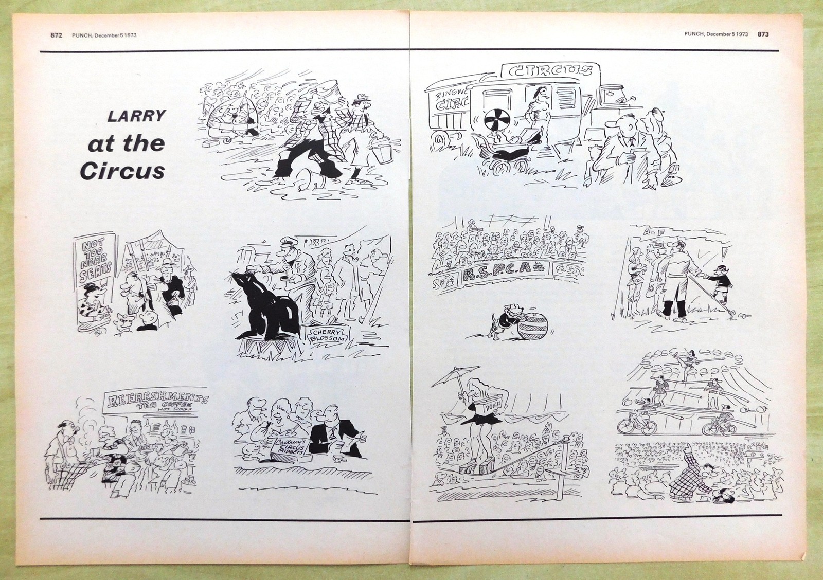 1973 Punch Cartoon “LARRY At the Circus” Original 2-page LARRY Print Ephemera
