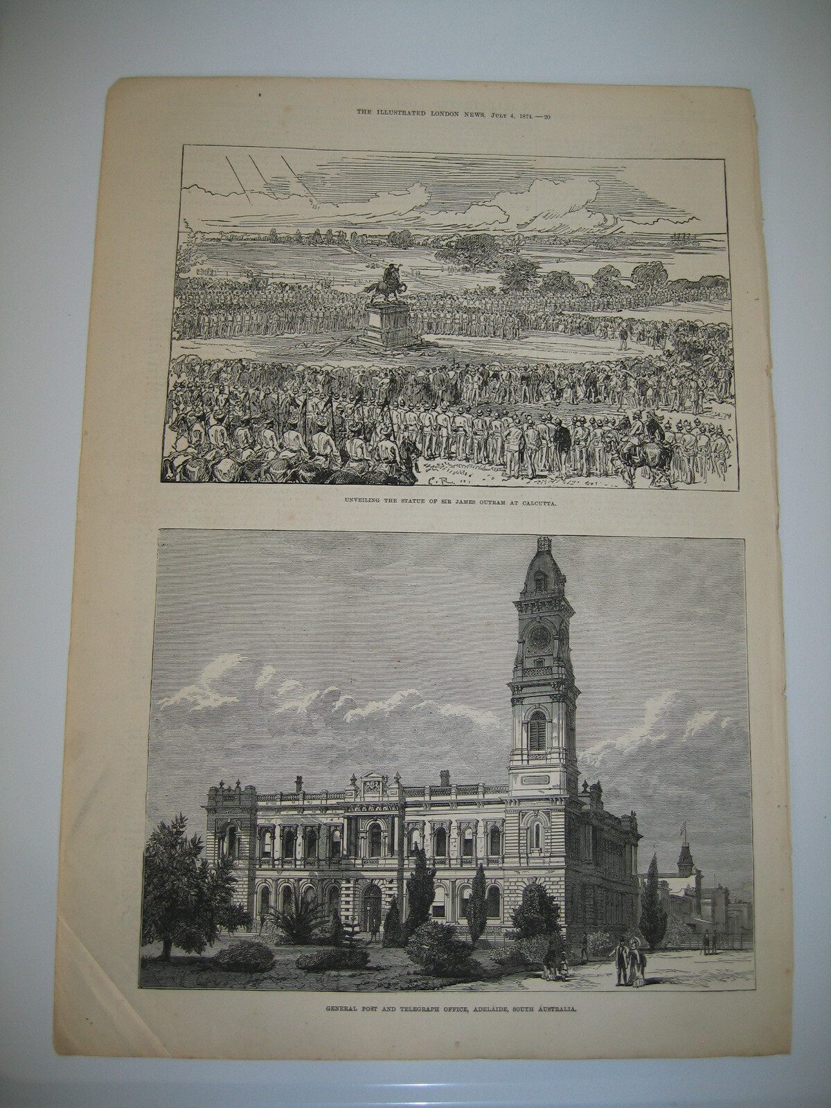 1874 General Post and Telegraph Office Adelaide Australia Wood Antique PRINT