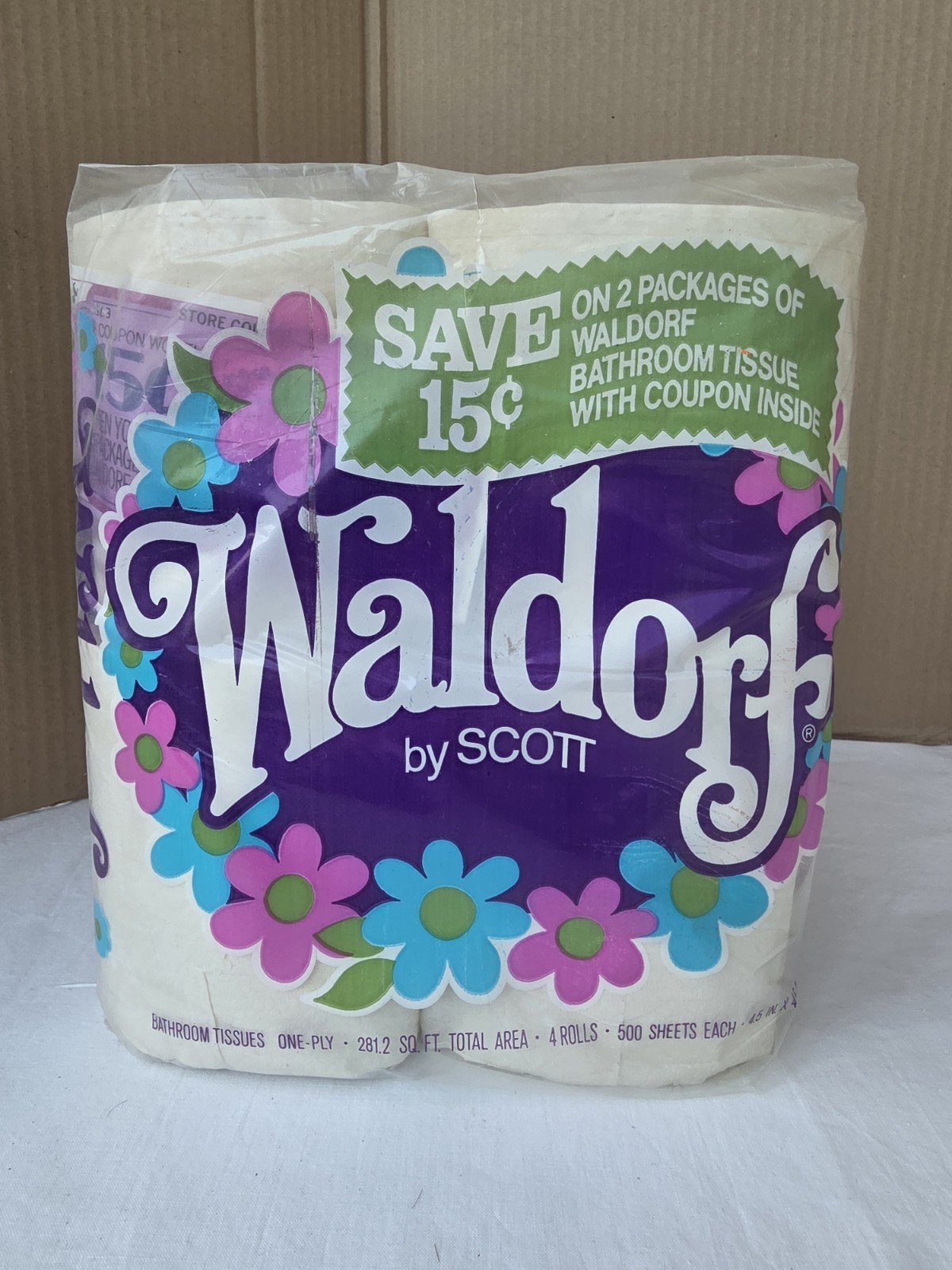Vintage SCOTT WALDORF Flower Power Toilet Paper NOS In Sealed Package 4 Rolls