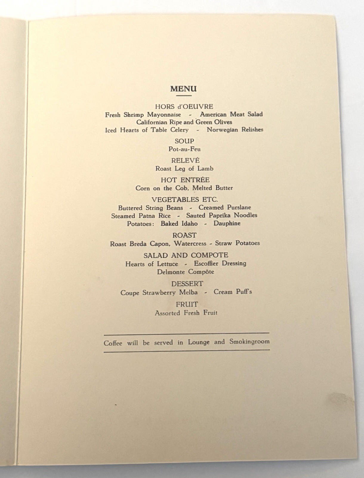 Vtg 1952 Dinner Menu Holland American Cruise Line April 2nd 1952