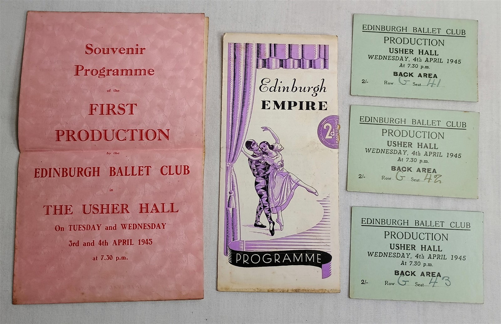 Vintage Paper Lot Edinburgh Ballet Club Tickets Program Empire Programme