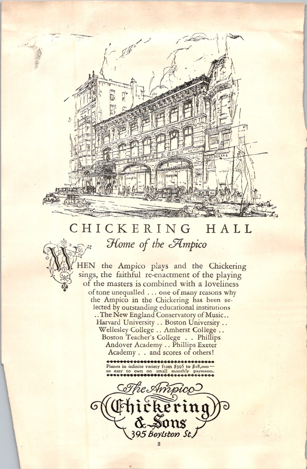1928 Gieseking Piano Recital Program & Chickering Ampico Ad Boston Student