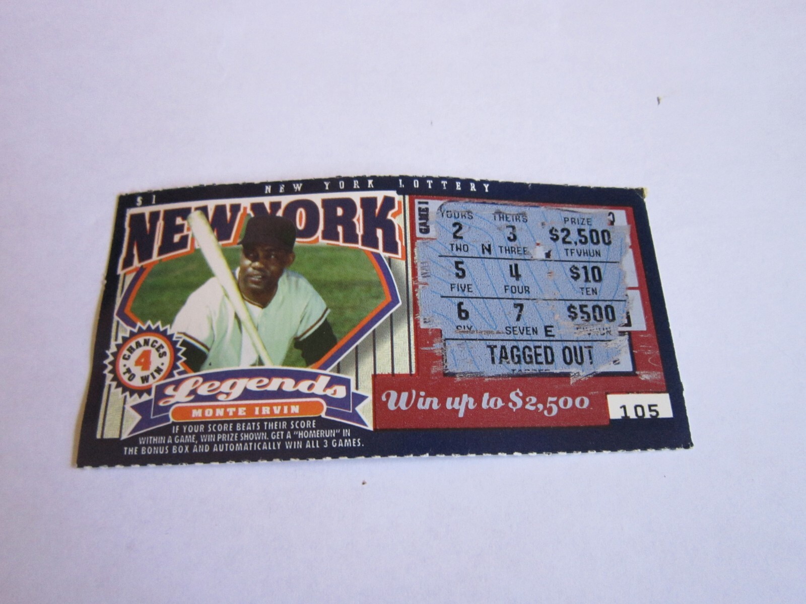EXPIRED NY Lottery Ticket Baseball New York Legends Monte Irvin Negro Leagues