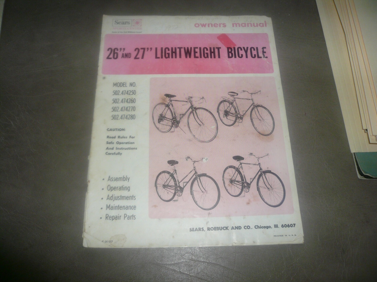 Sears 26″ & 27″ Lightweight Bicycle Owner’s Manual – F-3107