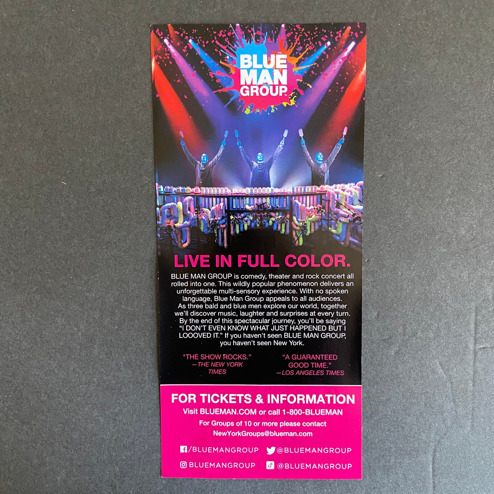 Blue Man Group 2022 Ad Flyer Broadway NYC New York City Advertisement Ads