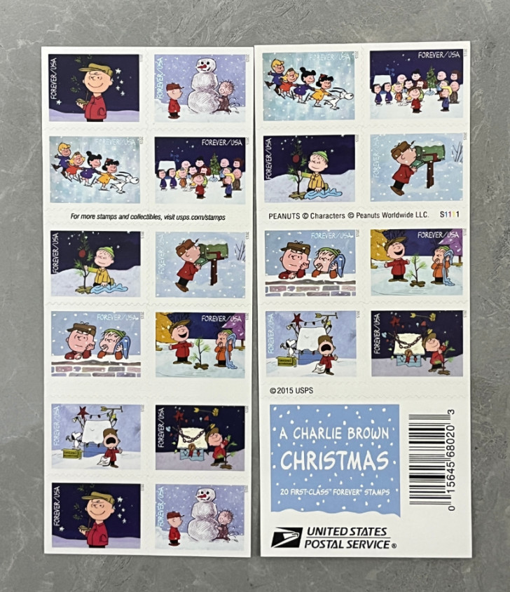 2015 USPS Charlie Brown Christmas First Class Letter Stamps, 5 Sheets of 20