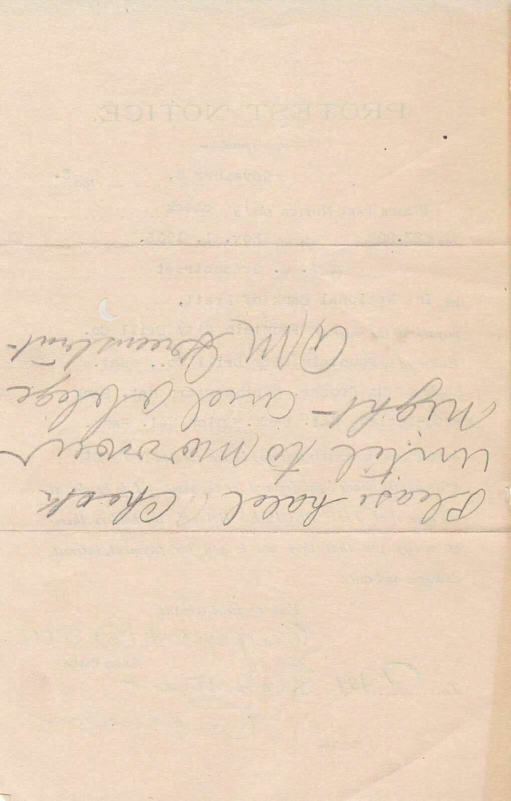 U.S. Protest Notice Letter 1905 Fountain City Drill Co. Non Payment Ref 42212