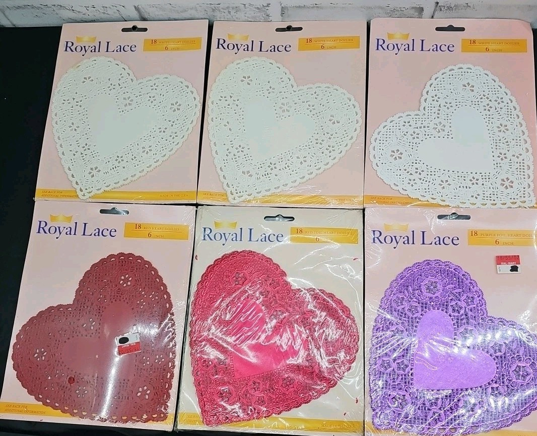 Vtg New Royal Lace Paper Doilies Heart Shaped 12pks (234 Total) Crafts Art Decor