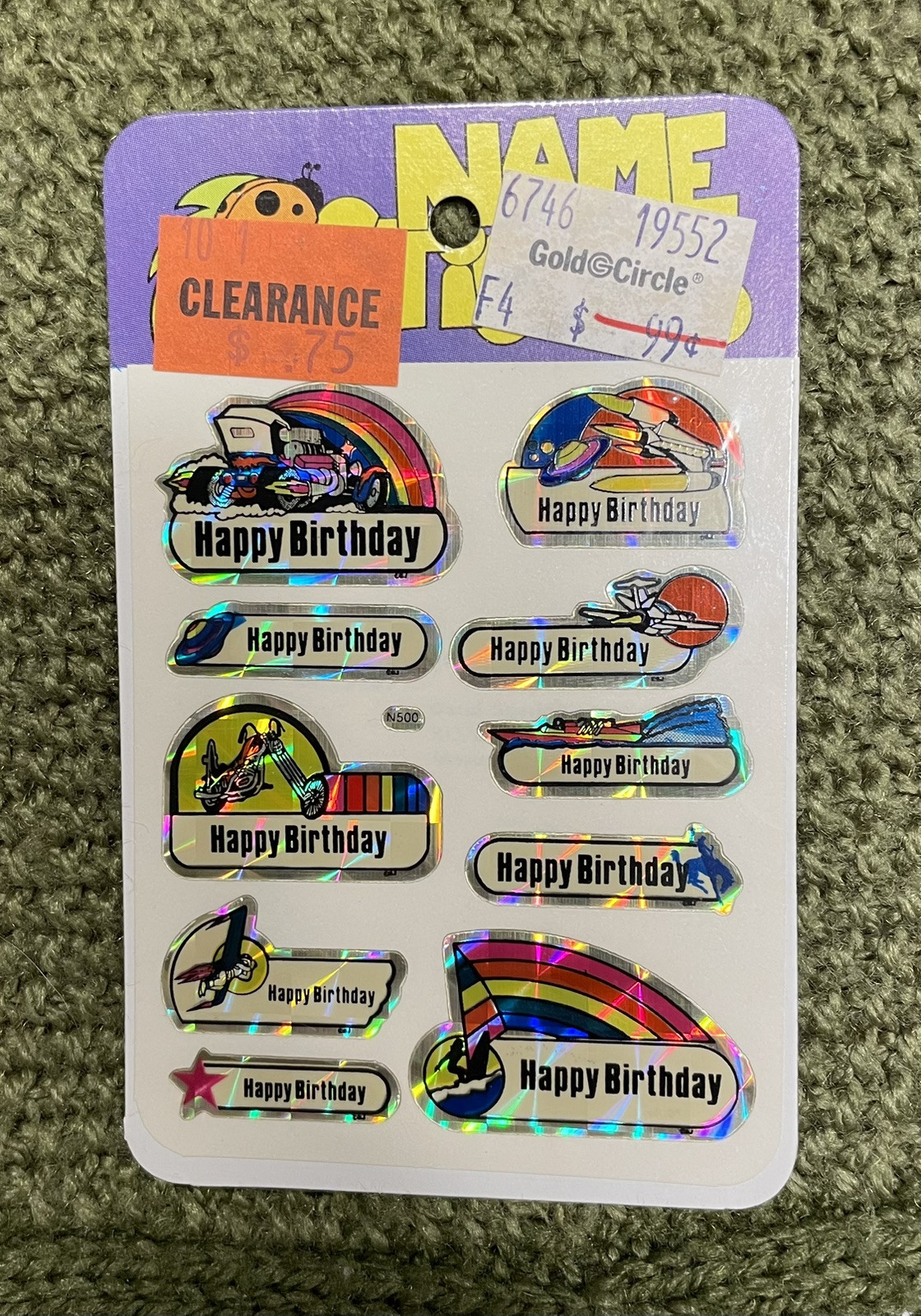 SEALED VTG Retro Holographic Happy Birthday Name Stickers Rainbow Boats… NOS