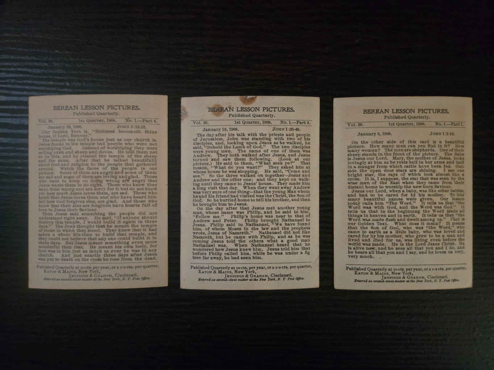 Antique Berean Lesson Pictures Lot 14 Bible Cards 1908 Religious Lithograph