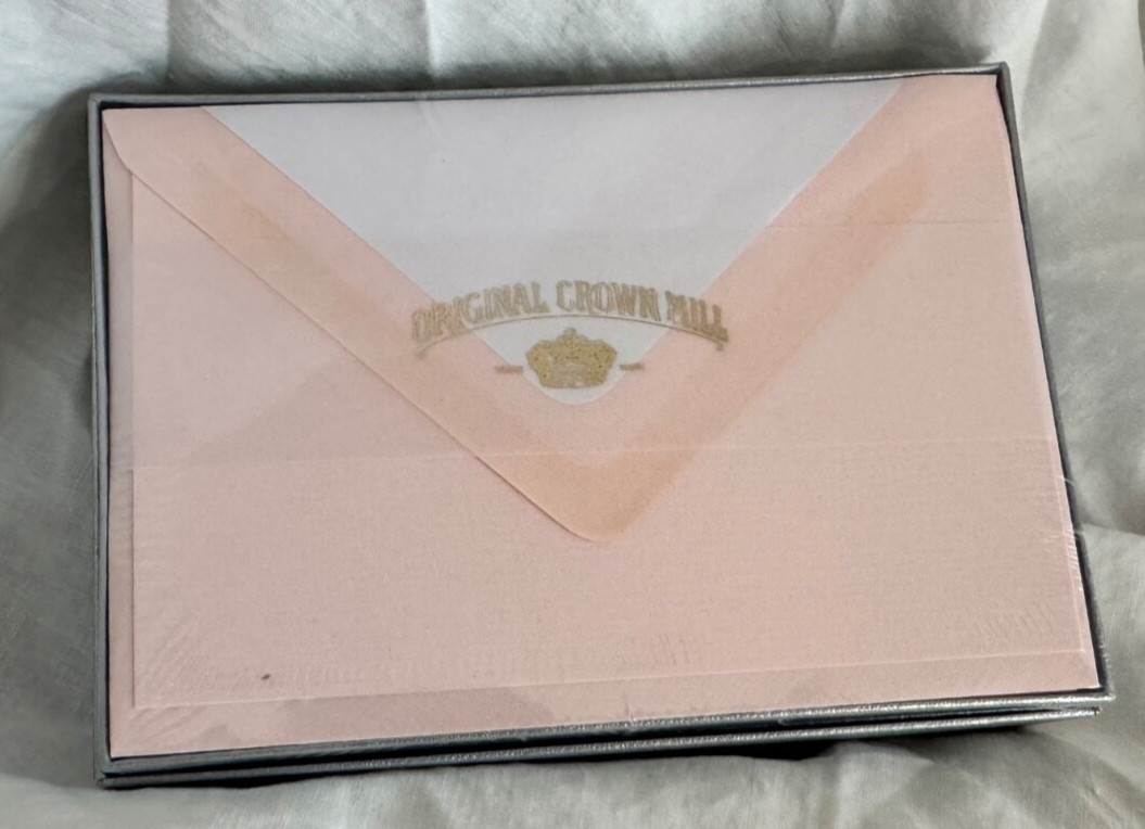 Original Crown Mill Silver Line Pink White 25 Note Cards Envelopes 4.5×6.25 NEW