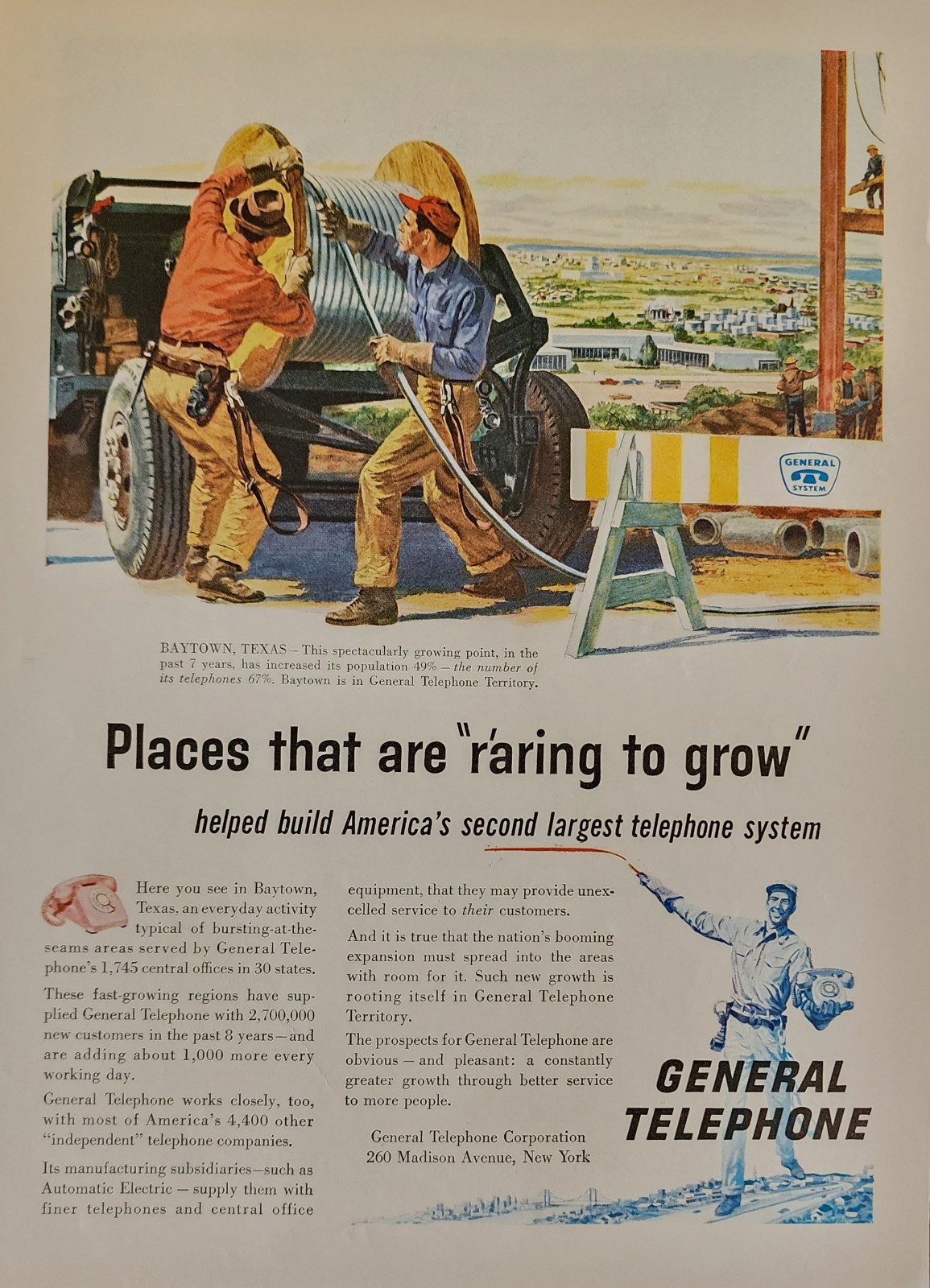 General Telephone Phone Picture Magazine Ad Original Vtg Decor Wall Art Texas