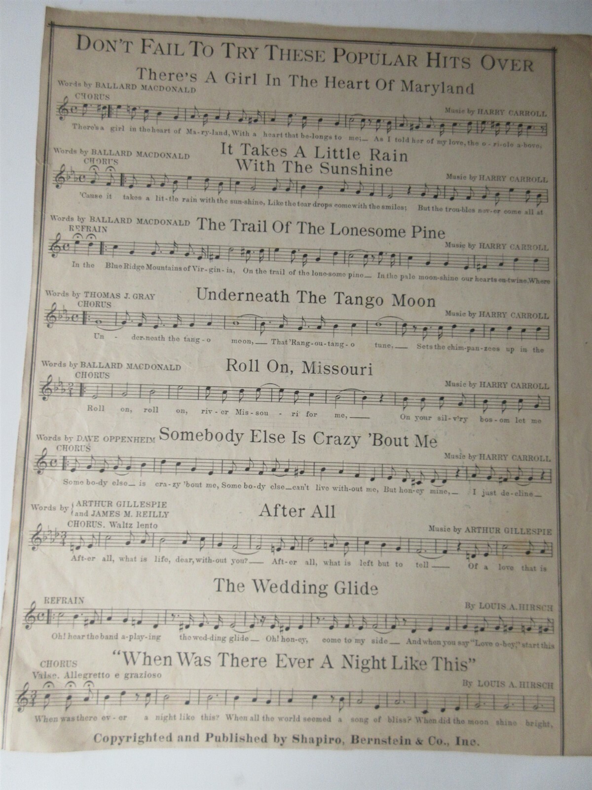 Vintage Sheet Music “There’s A Girl In The Heart Of Maryland” 1913