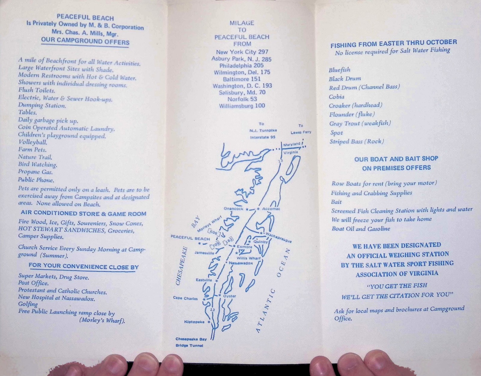 Peaceful Beach Family Campground Brochure VA Eastern Shore c1960s-80s