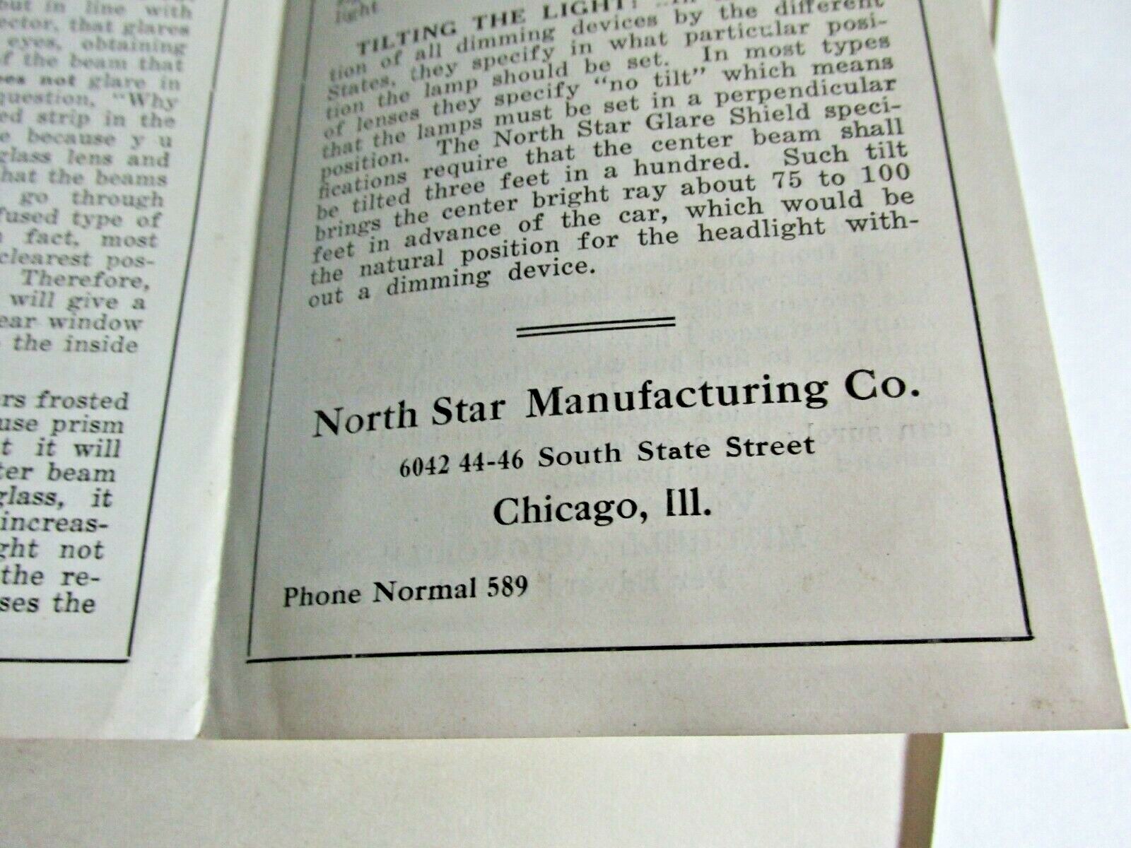 1921 NORTH STAR MFG CP DRIVING LIGHT Brochure Auto Light Automobile Lamps Autos