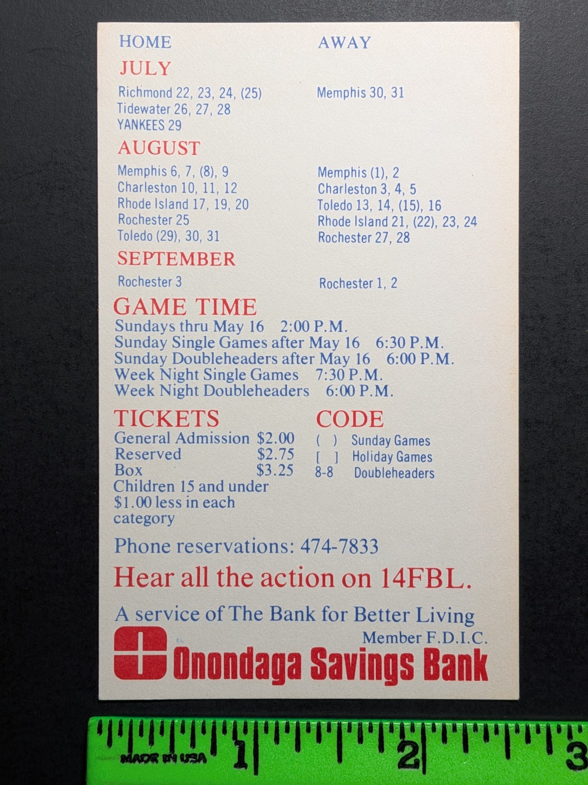 Syracuse Chiefs 1976 Baseball Pocket Schedule