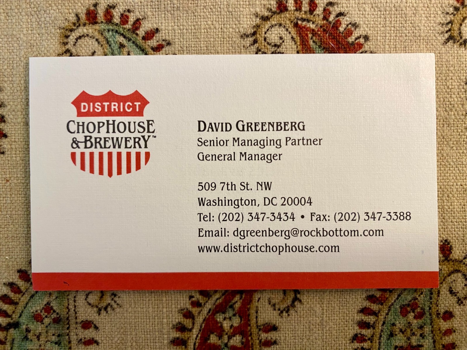 Collection of 8 Vintage Business Cards from District Chophouse & Brewery (c2002)