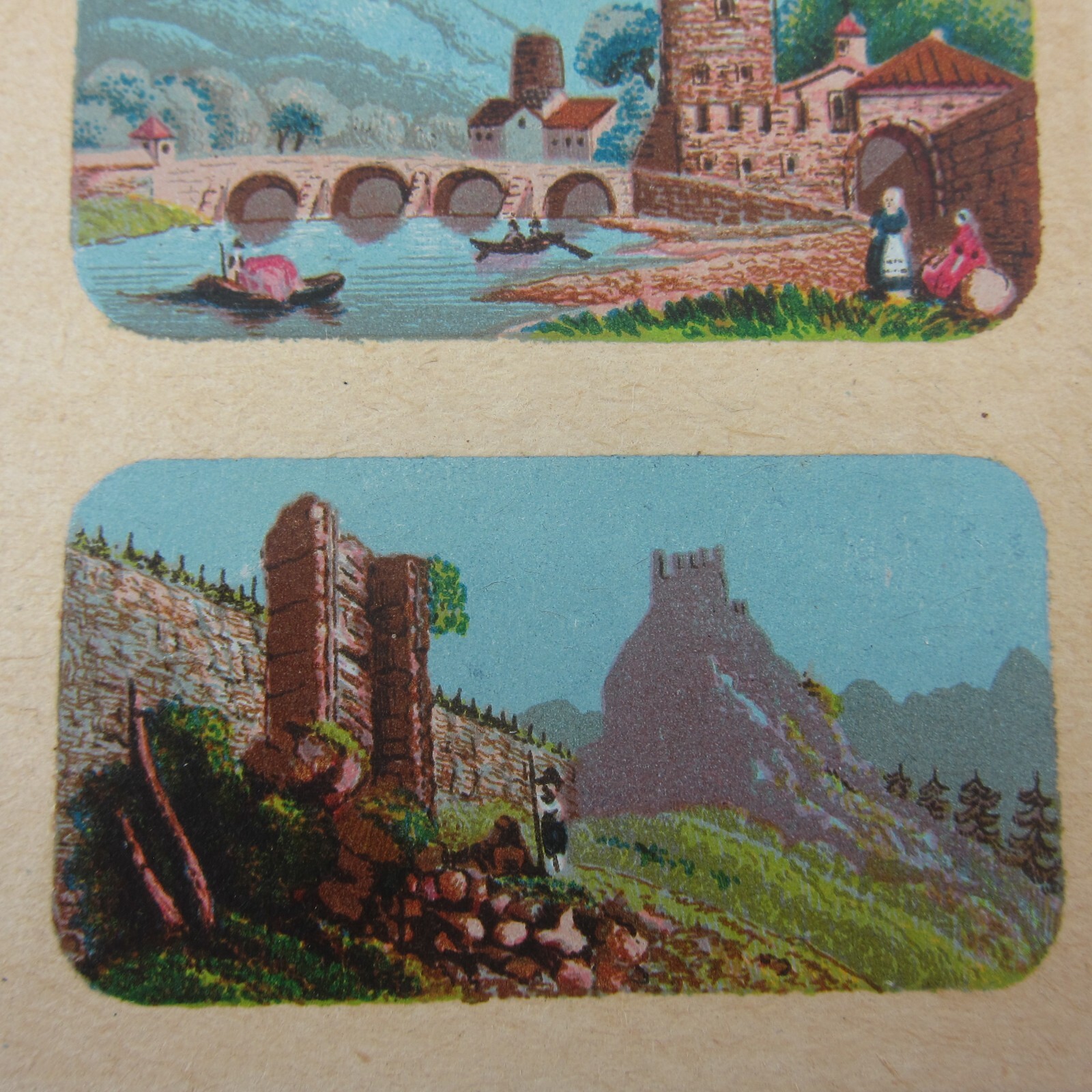 Antique Lithograph Print Samples Lot Mini Landscapes Towns Villages People RARE