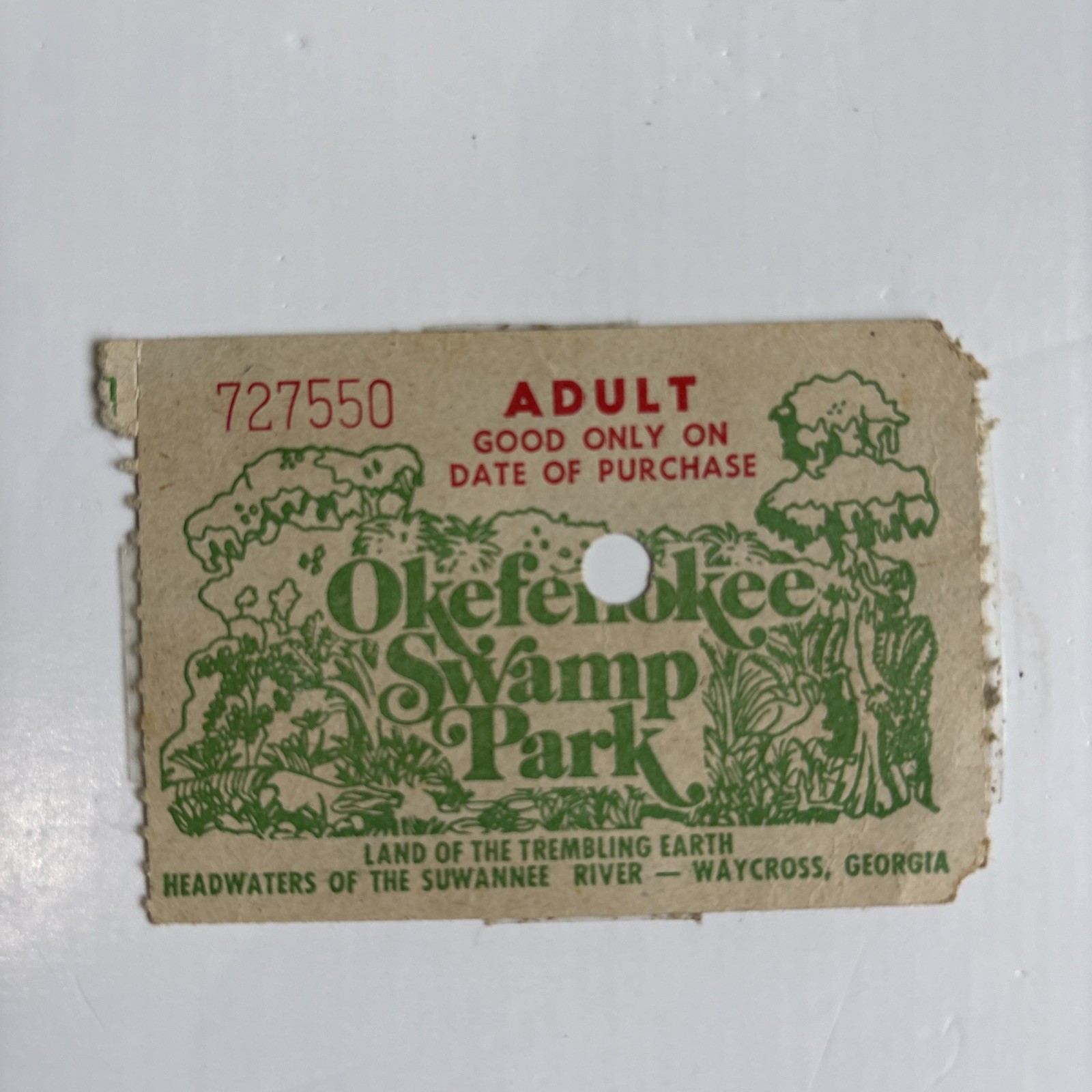 1980s Okefenokee Swamp Park Ticket Waycross Georgia