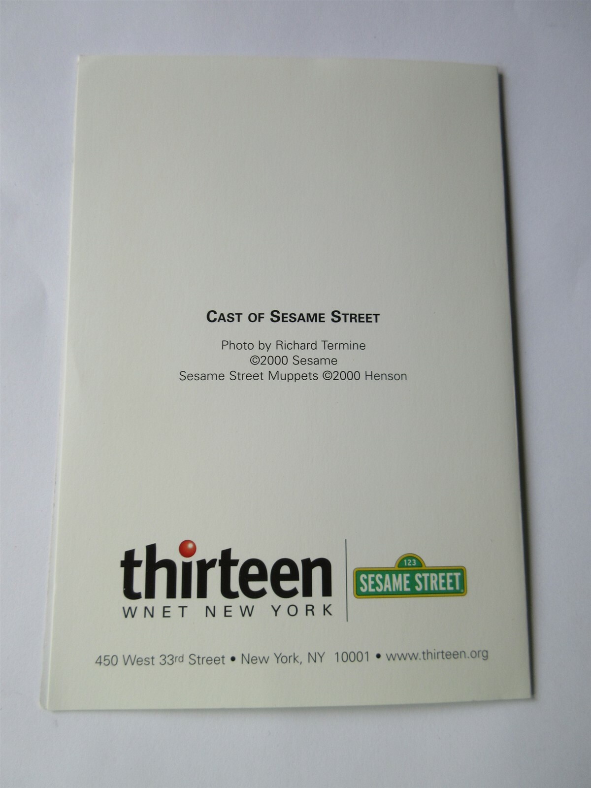 2000 Cast of Sesame Street Card WNET Channel 13 NY