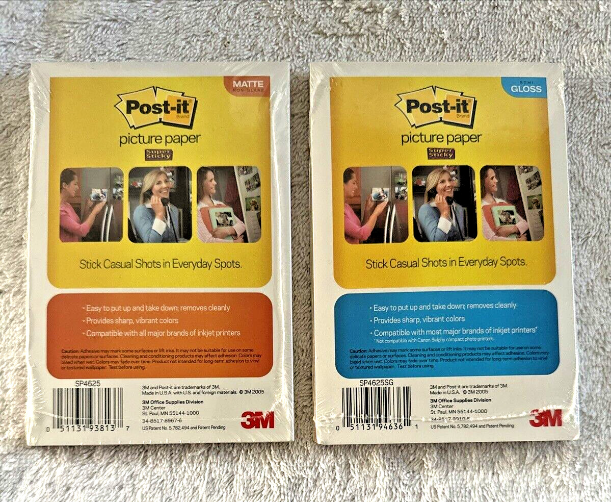3M/Post-It Sticky 4”x6” 1-Matte / 1-Gloss Photo Picture Paper 50 sheets 2-Paks