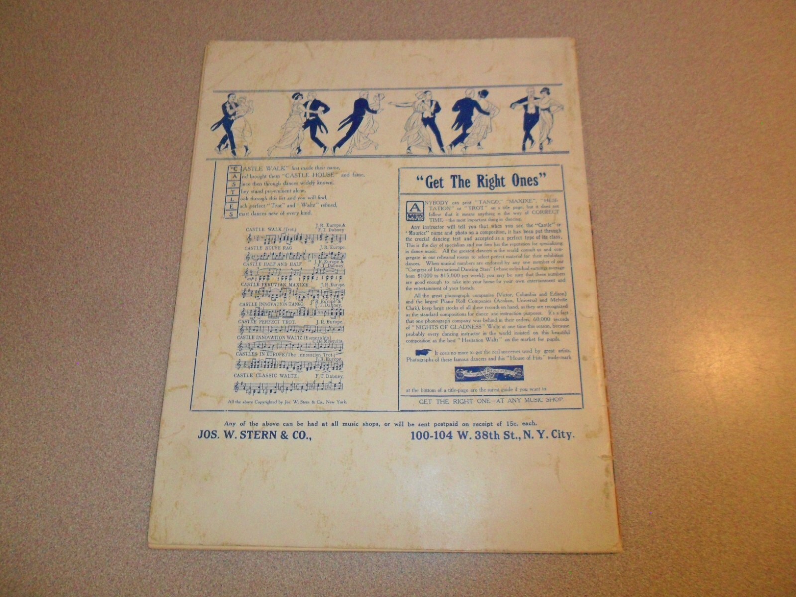 1914 CASTLE SOCIETY DANCE FOLIO For Piano Vintage Music Book, 9 Songs, 32 pages