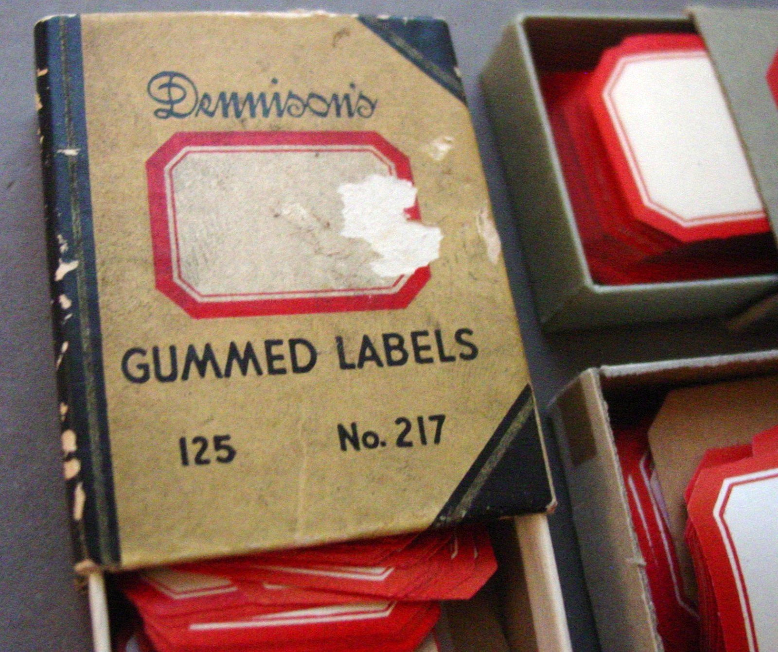 293 Vintage Dennison Gummed Red Border Bottle Craft Labels #217 #209 Mix NOS USA