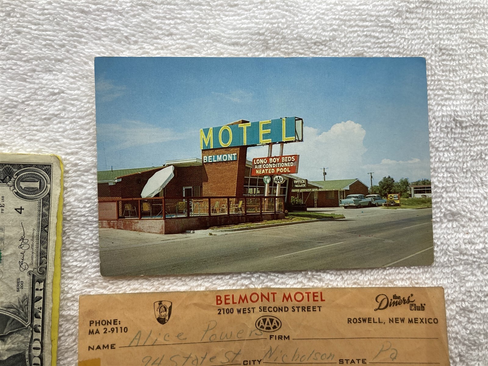 1960s Belmont Motel Roswell New Mexico Receipt NM Postcard Vtg