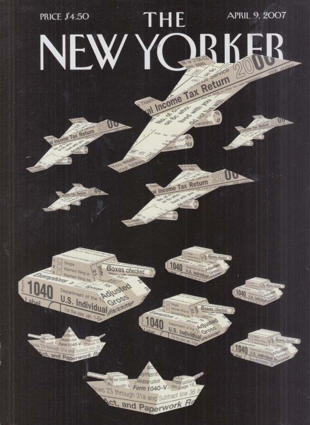 New Yorker cover 4/9 2007: Income tax returns for National Defense
