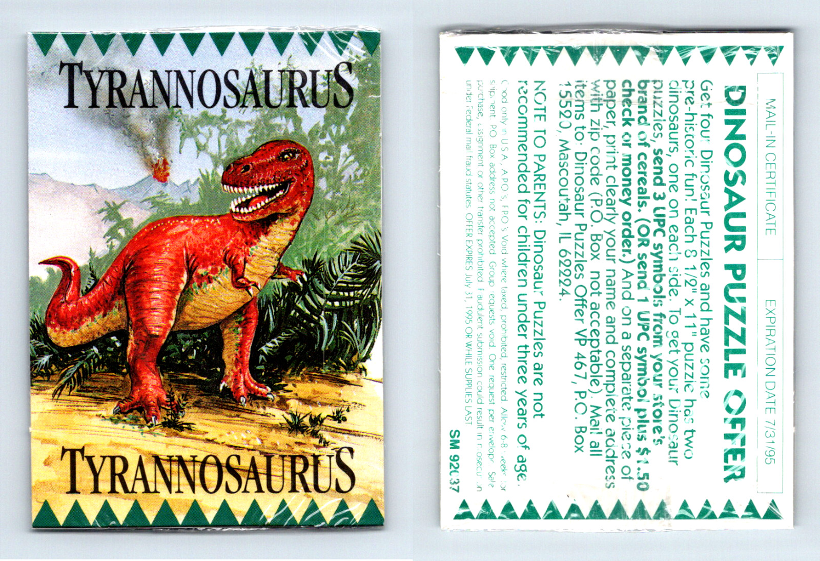 Vintage 1994 Ralston Cereal Premium Coupon Dinosaur Puzzle T-REX (New in Shrink)