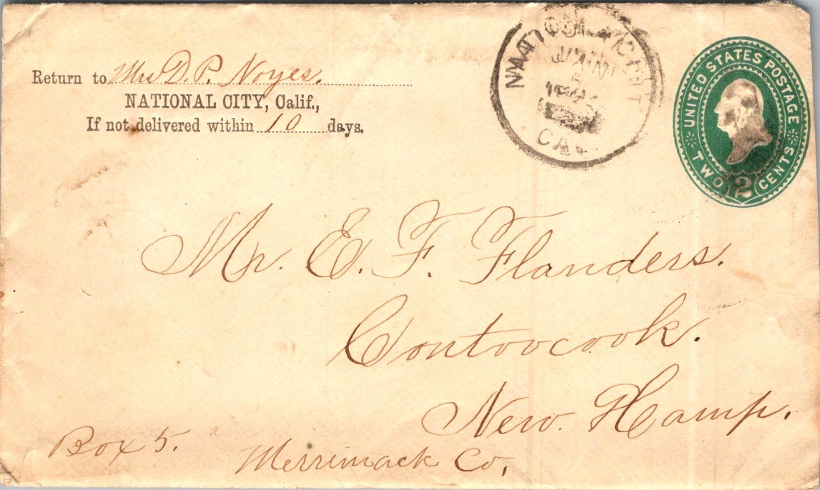 1894 National City CA Letter NH Purple Ink Epistolary Postal Cover Weather