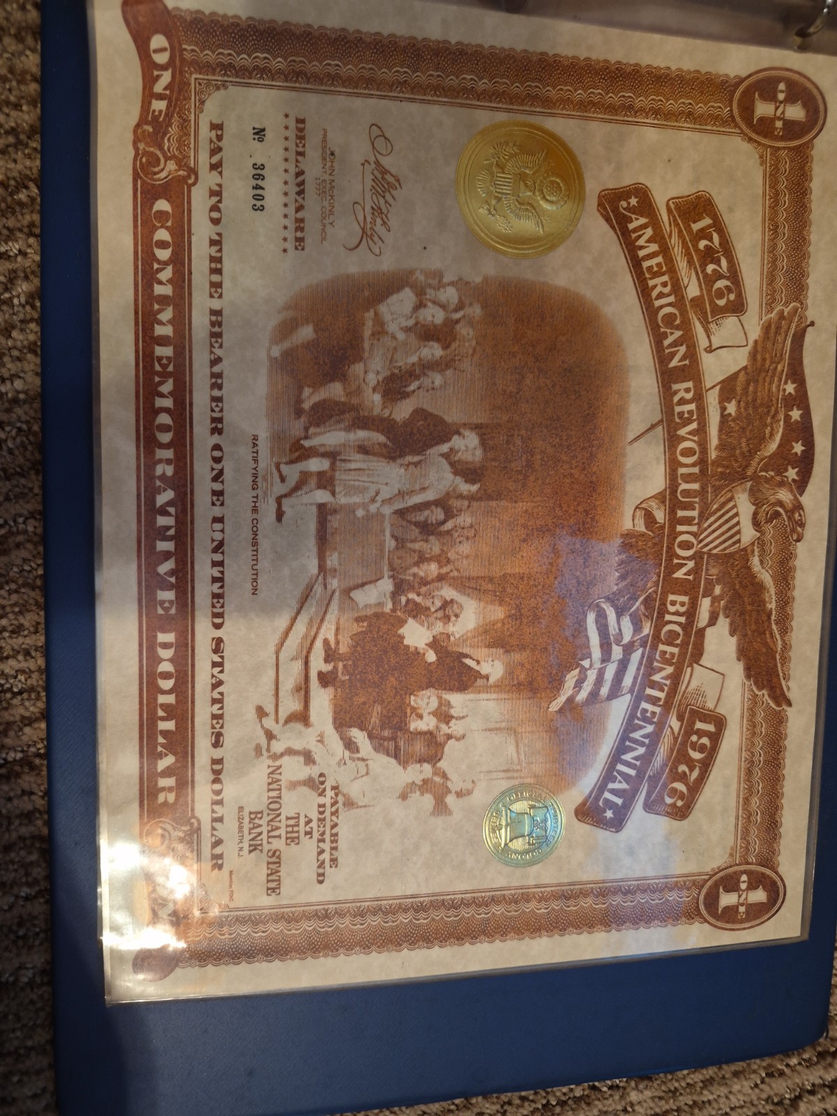 American Revolution Bicentennial Commemorative Dollar Certificate NY 1976