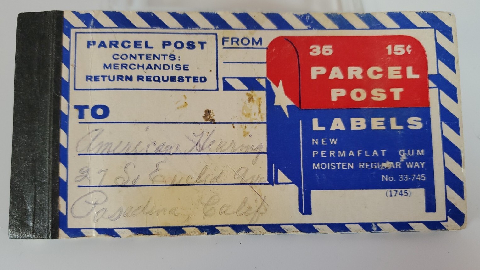 Vintage Parcel Post Labels Booklet No 33-745 Permaflat Gum 5 Unused Sticker