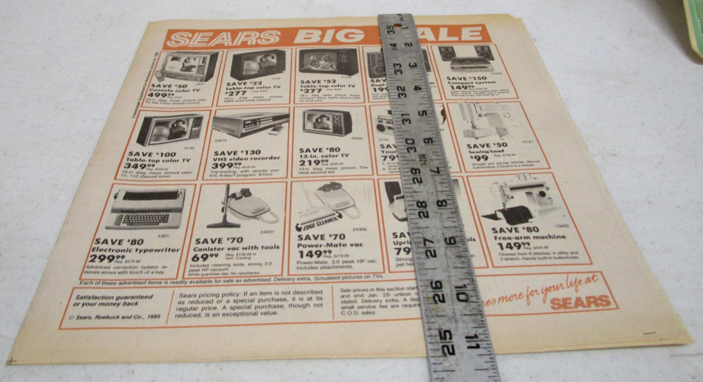 1985 VINTAGE 1980’s SEARS STORE ADVERTISING SALES NEWSPAPER CATALOG