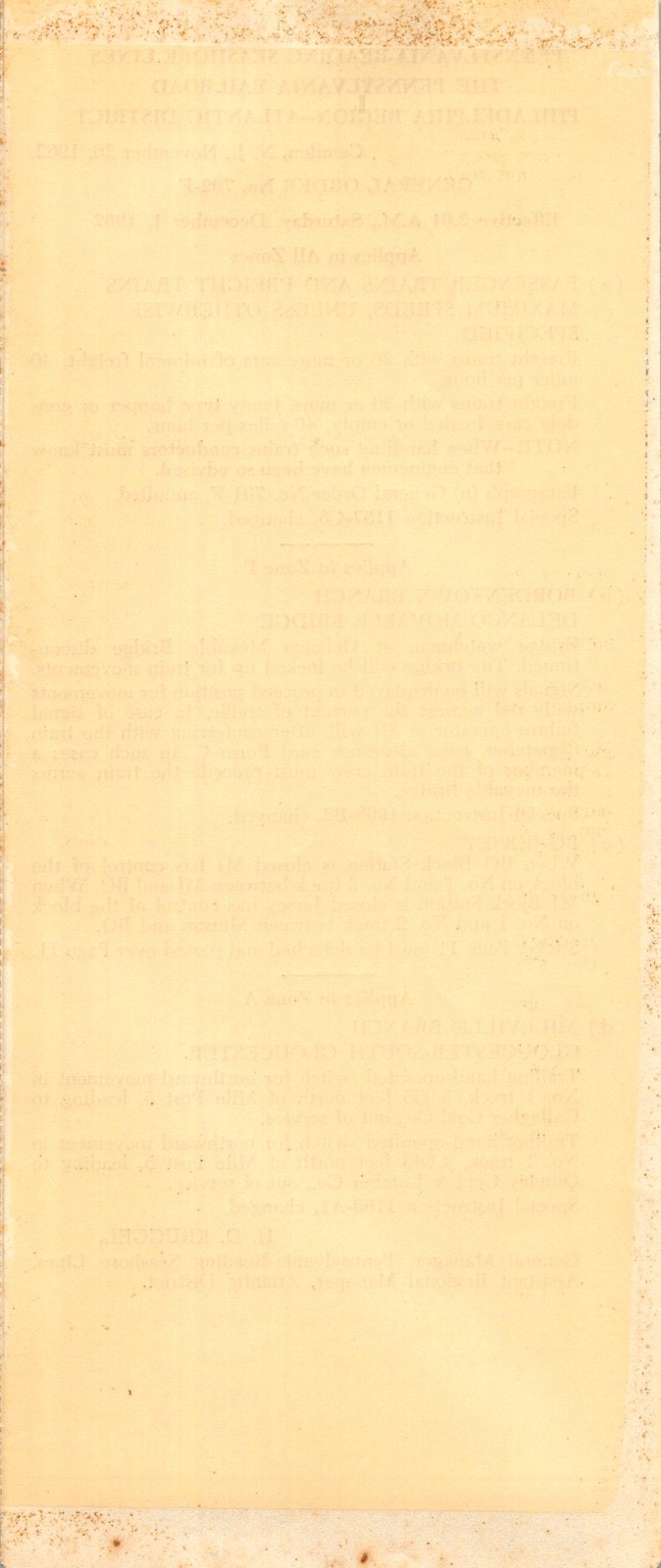 Pennsylvania-Reading Seashore Lines General Order 702-F c1910 Railroad