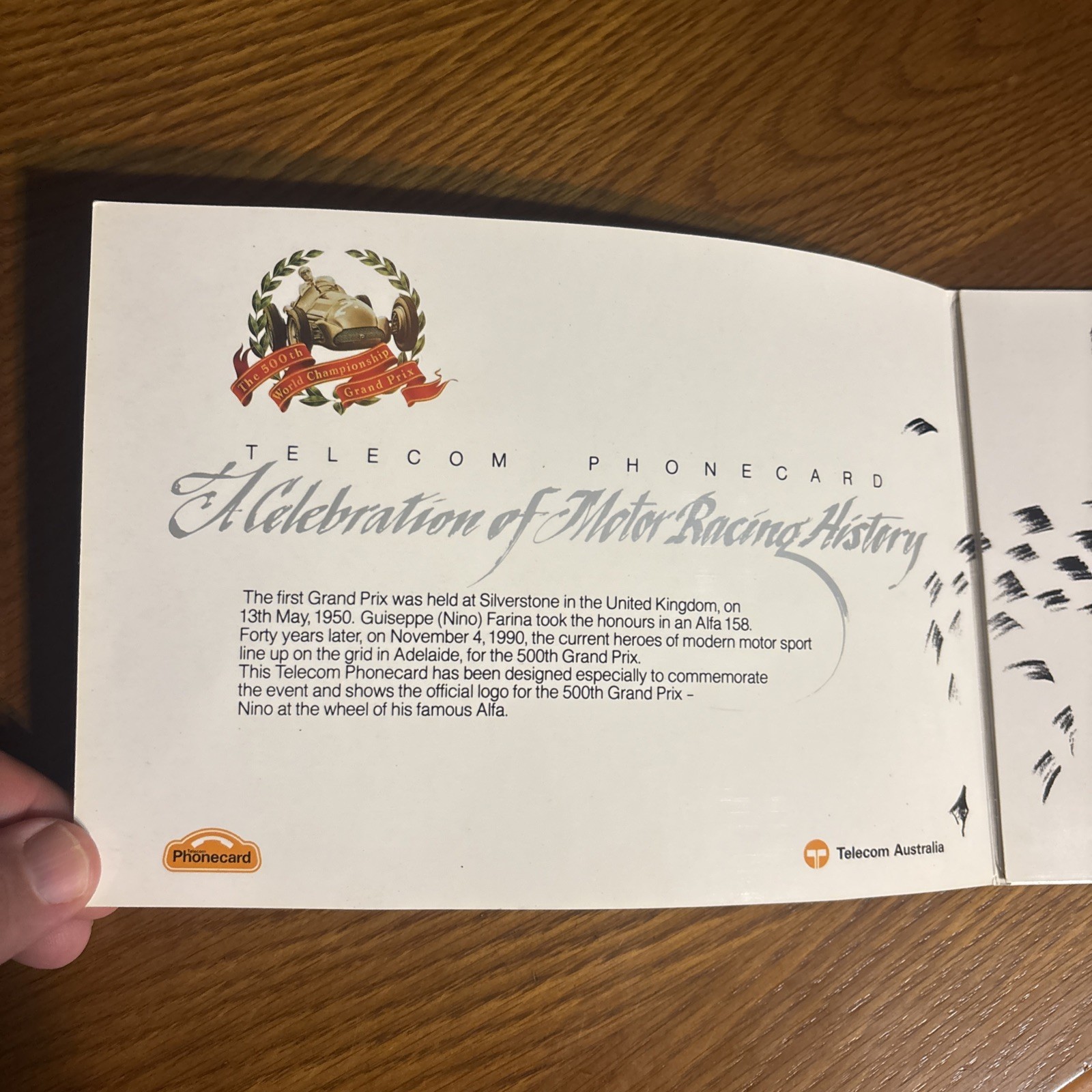 1990 SPECIAL EDITION 500TH GRAND PRIX PHONE CARD IN LTD EDITION FOLDER