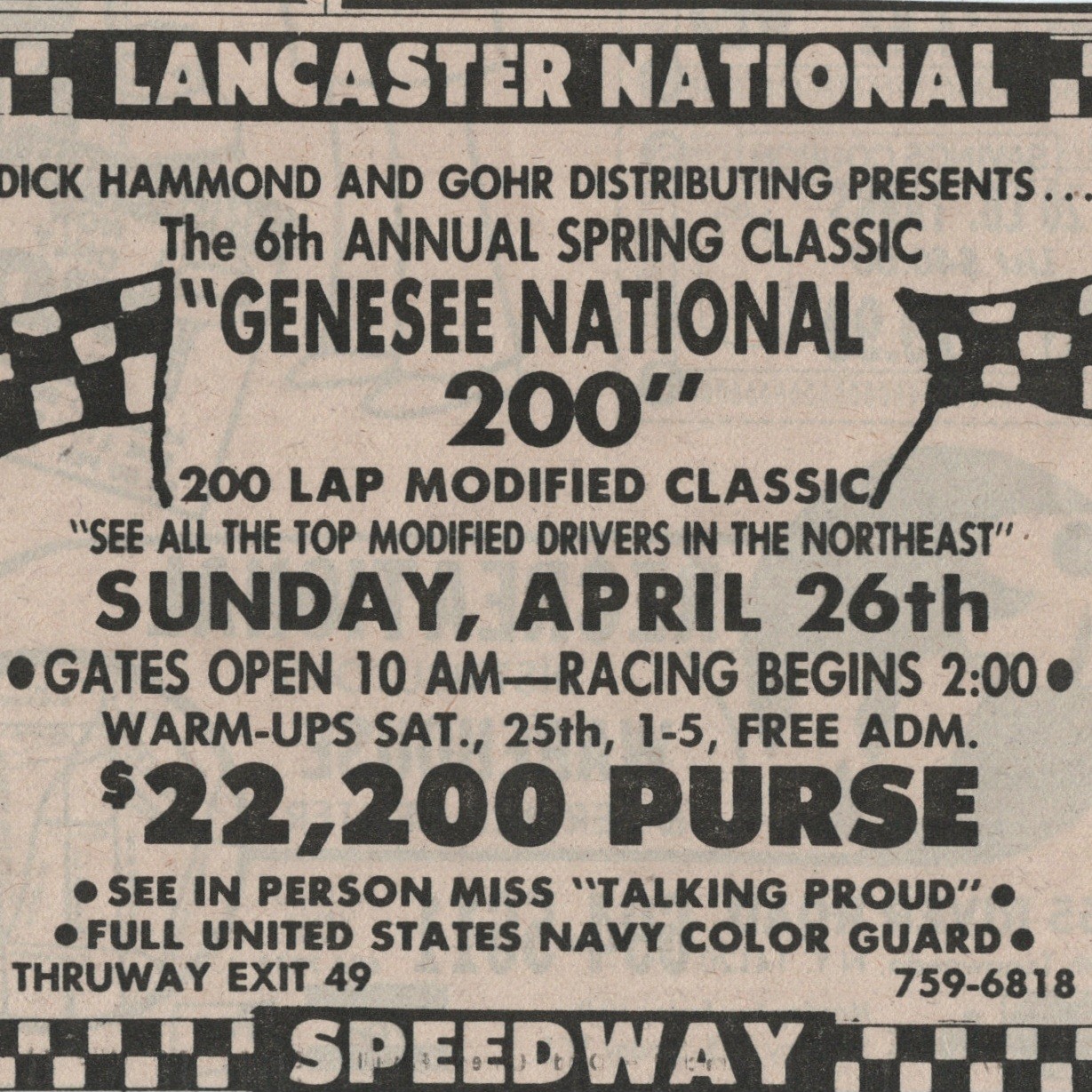 Lancaster Speedway 1981 Newspaper Clipping Genesee National 200 Lap Car Race VTG