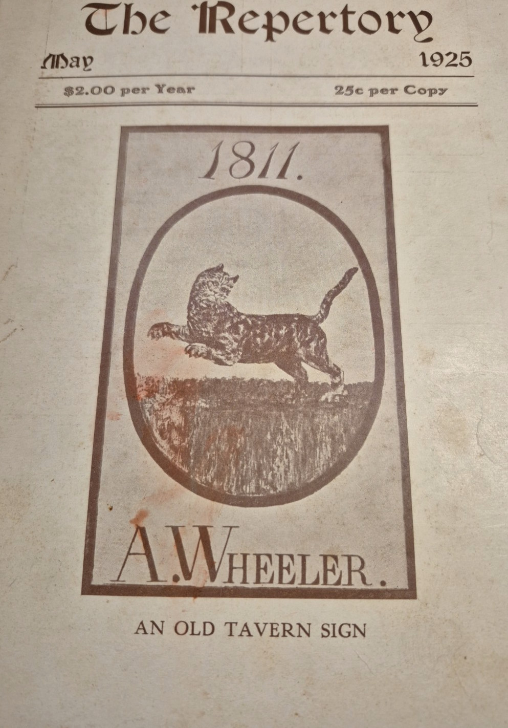 The Repertory Vol I No 6 May 1925 Antique Tavern Sign Issue A. Wheeler 1811