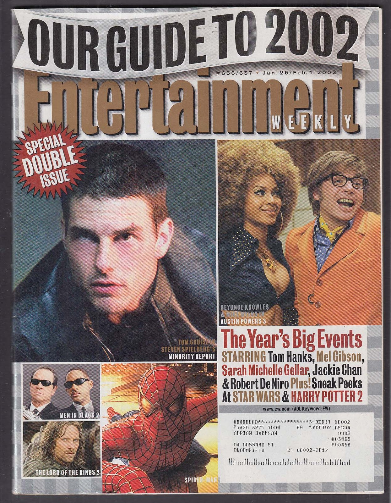 ENTERTAINMENT WEEKLY Tom Cruise Beyonce Mike Myers + 2/1 2002