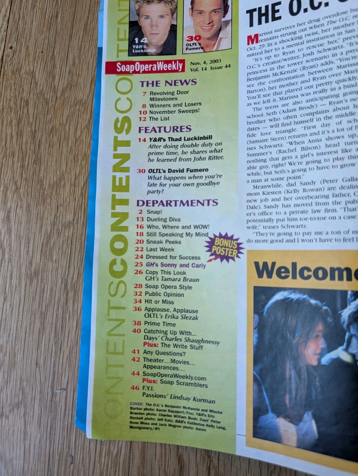 NOV 4 2003 – SOAP OPERA WEEKLY Vintage Magazine O.C. General Hospital