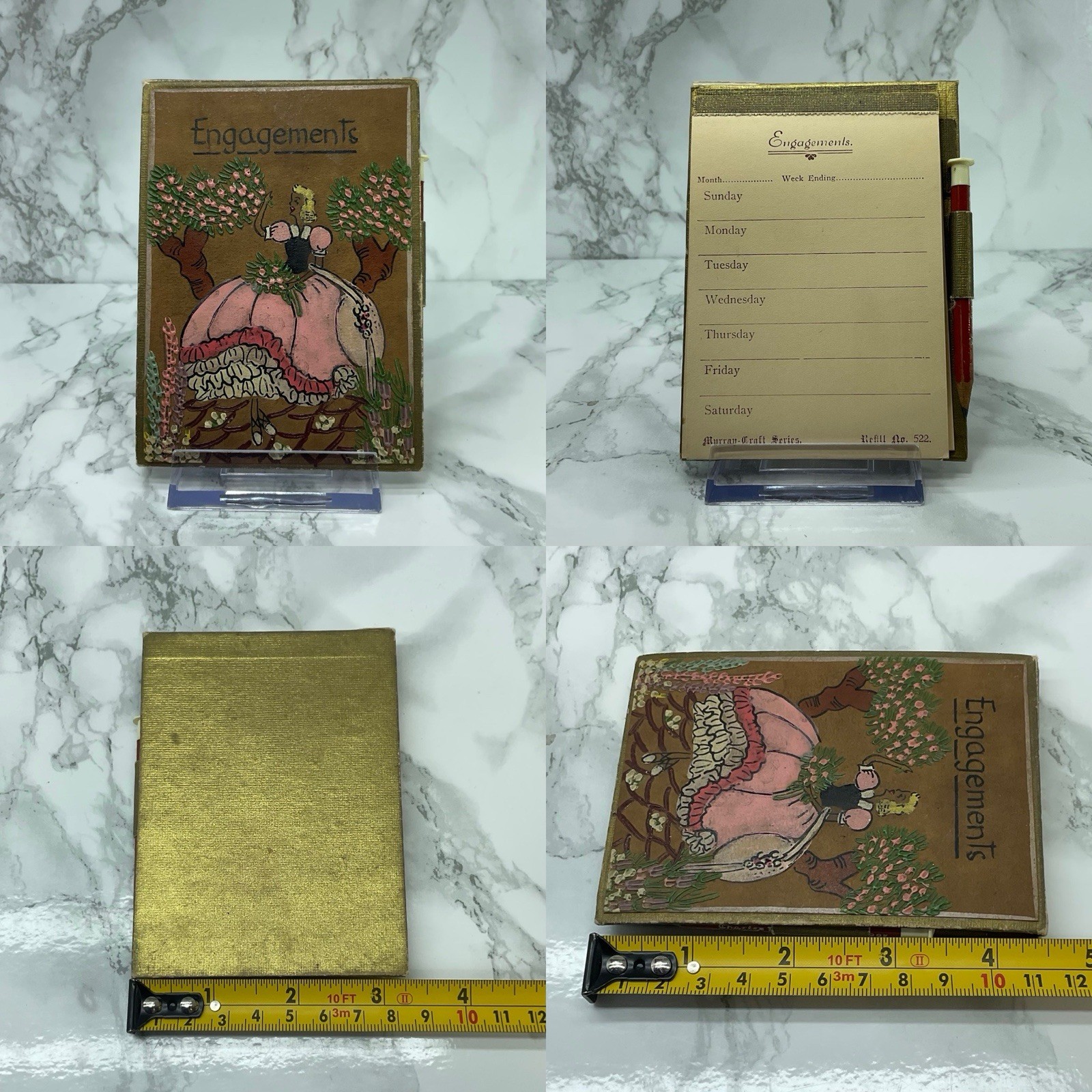 1940s Hand Painted Crinoline Lady Engagement Diary Pad ***READ DESCRIPTION