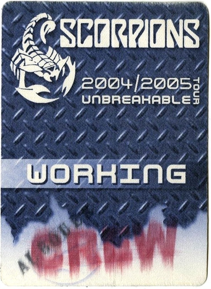 Scorpions 2004 Unbreakable concert tour issued Working Crew Backstage Pass