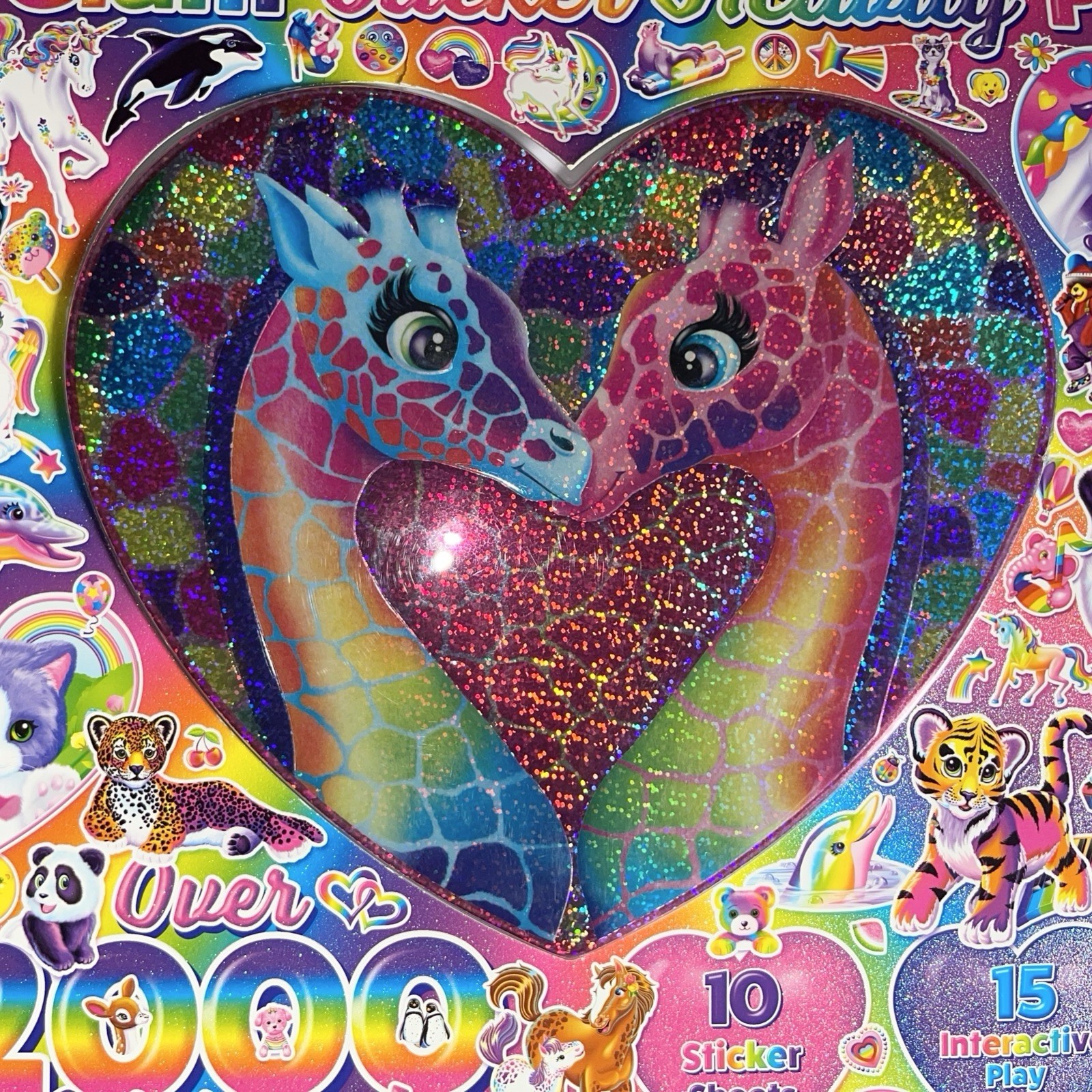 Lisa Frank Activity Pad, 2000+ Stickers Holographic Cover Giraffes Unicorn Panda