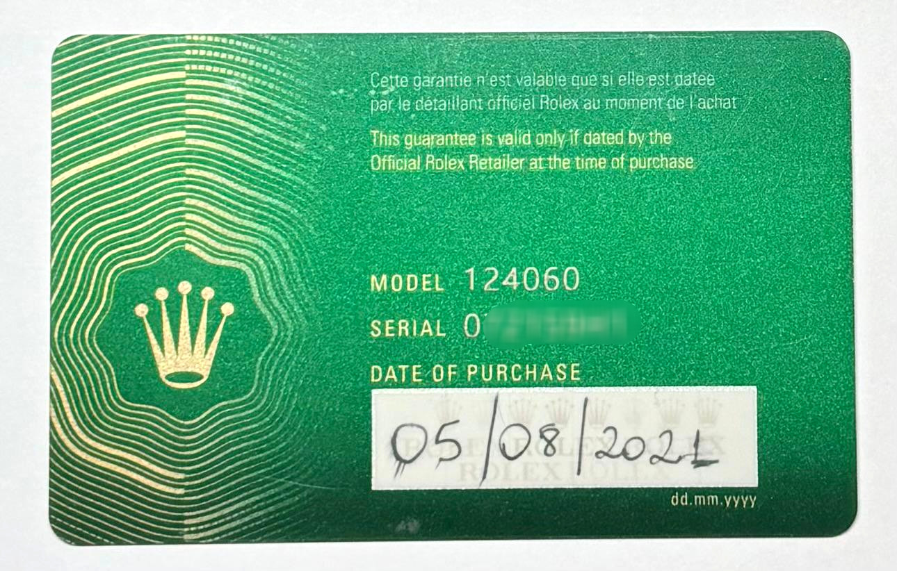 Rolex 124060 Submariner Warranty Certificate Guarantee 2021 0 Serial Cert